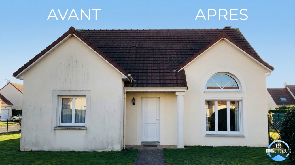 Façade encrassée avant après nettoyage — Les Dronettoyeurs Seine et Marne
